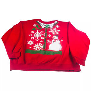 Jerzees Womens Christmas Snowman Christmas Holiday Pullover Sweater Red 2XL